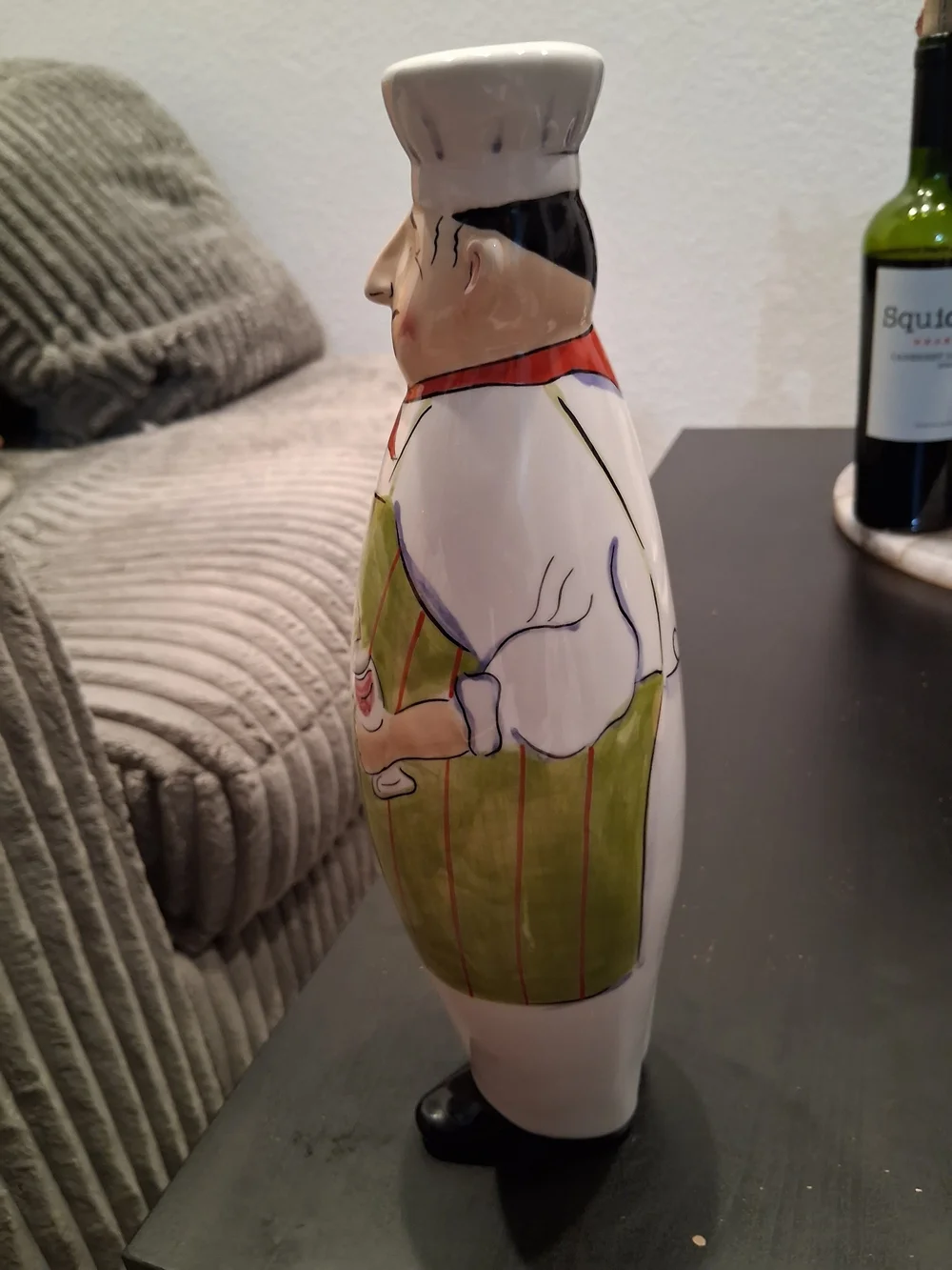 Chef Figurine Ceramic Olive Oil Botle Clay Art Hand Painted